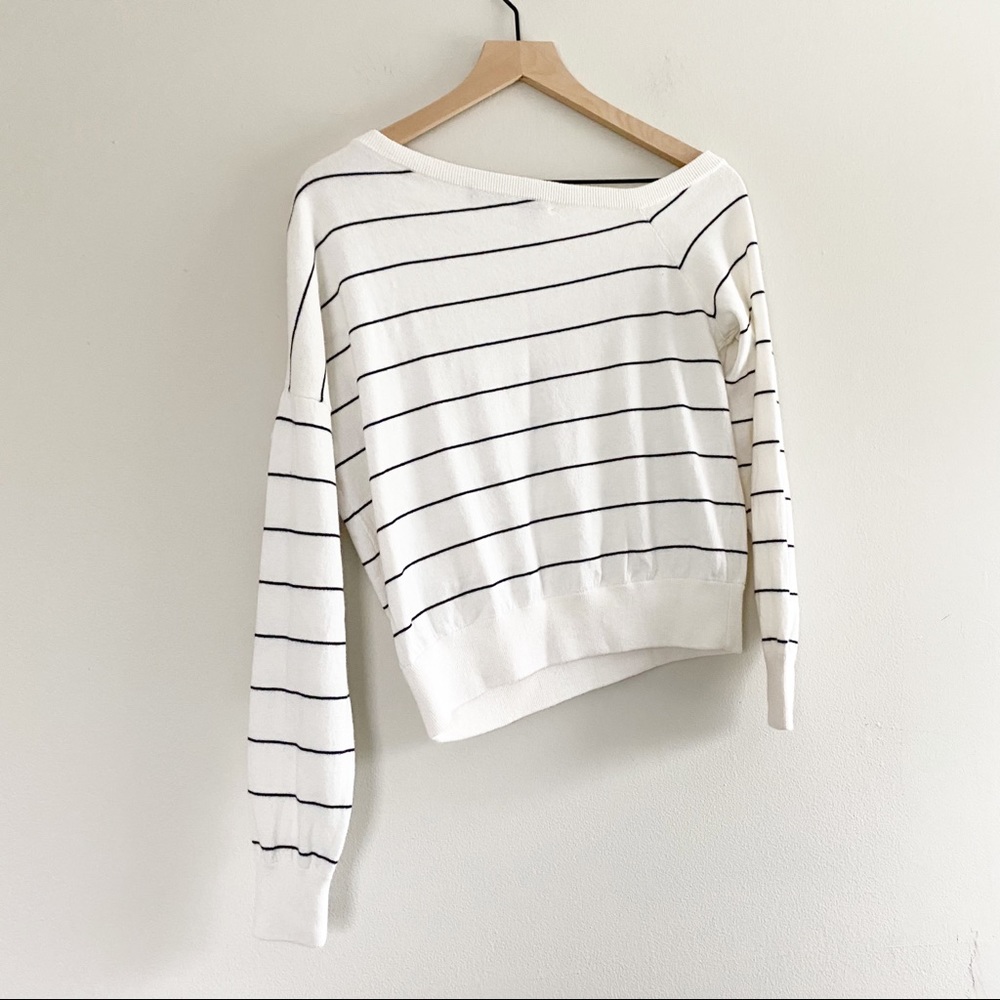 360 Cashmere Off the Shoulder Cotton Cashmere Striped Sweater Size Small - Picture 4 of 6